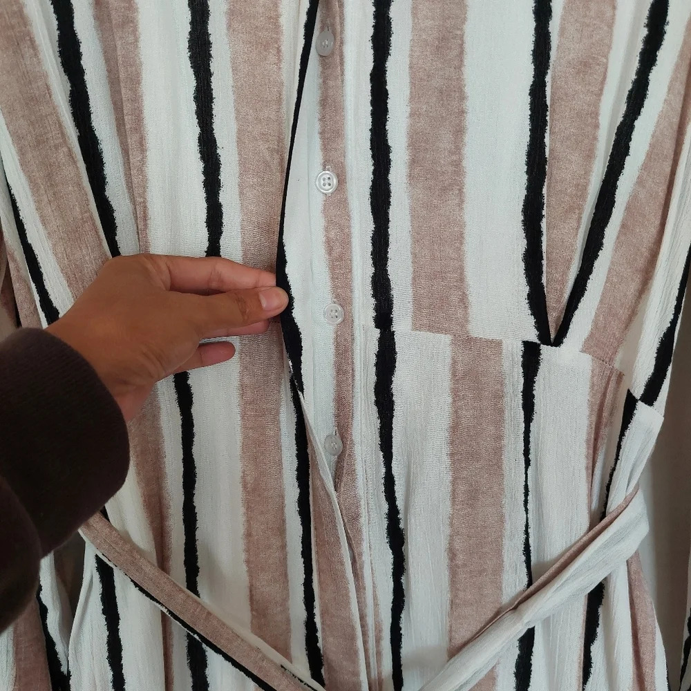 Boheme Stripped Belted Dress Size Large Pockets - Picture 5 of 12